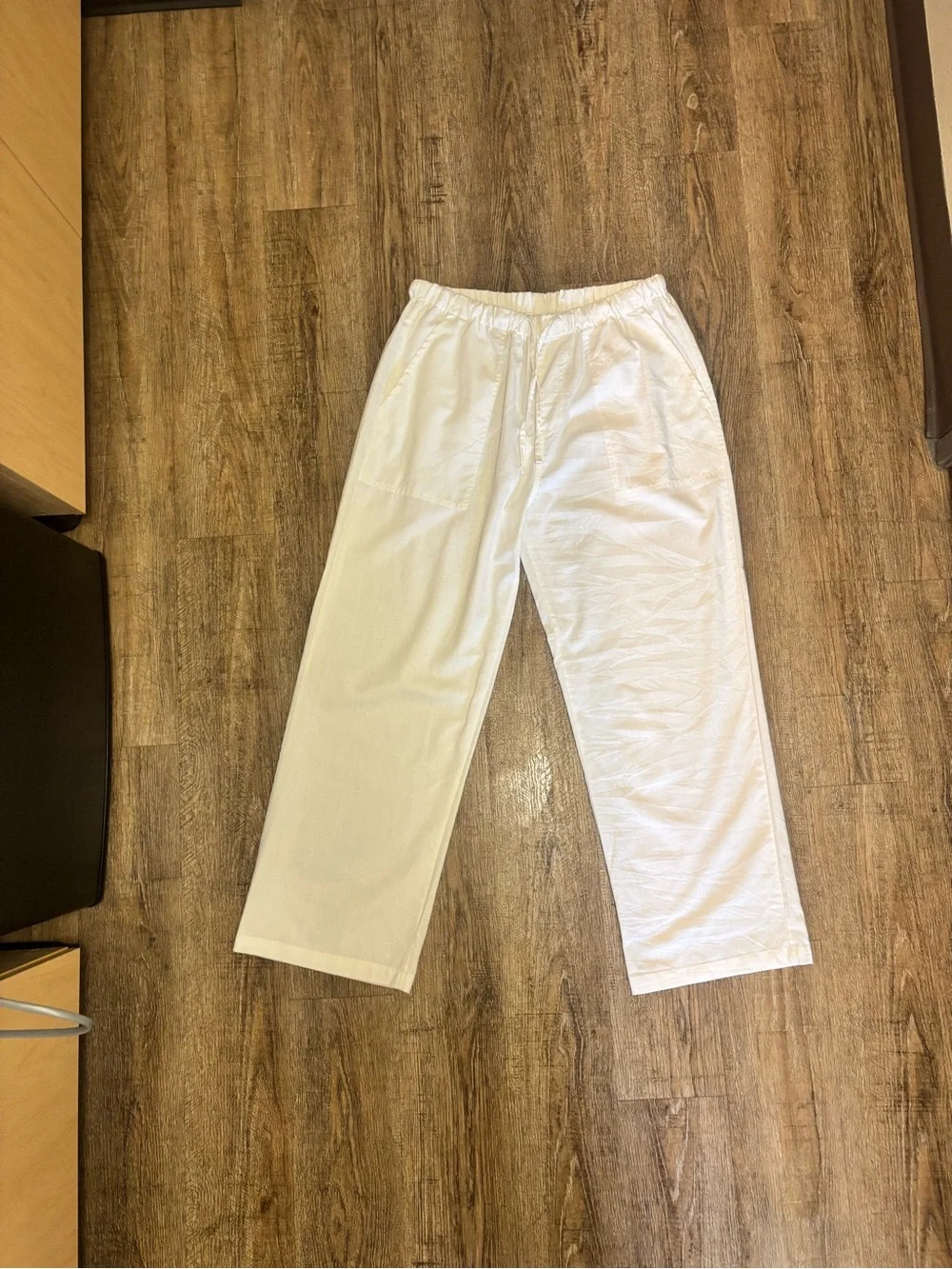 Calvin Klein white Elastic Waist Linen-Cotton Pants - Picture 1 of 6